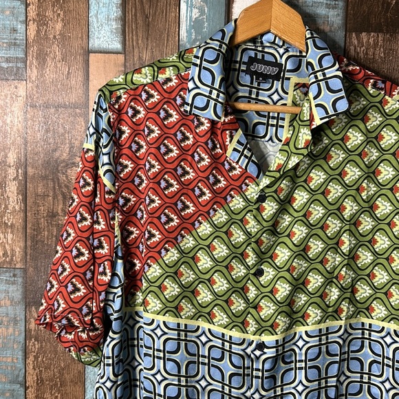 Juny small patterned button down short sleeve shirt - Picture 2 of 12